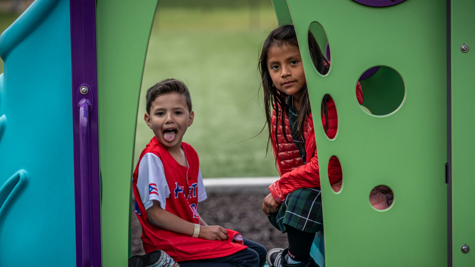 Elementary school students at SKAGGS catholic center in the outdoor facilities.